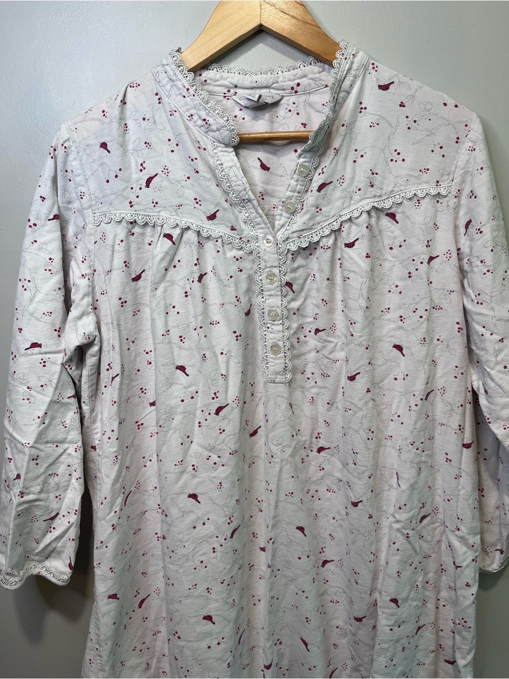 Charter Club White Henley Tunic with Cardinal Print Cottagecore Nightgown